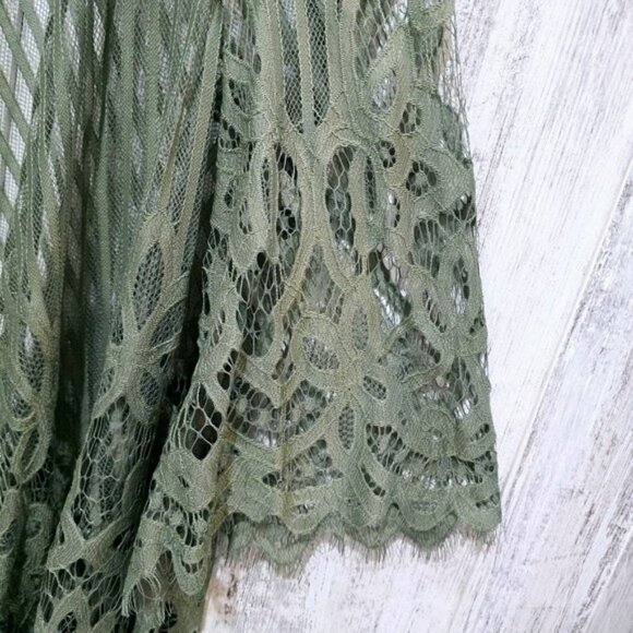 Women's Kimono Cardigan Size Small Olive Green Lace Relaxed Fit Whimsical Flowy - Picture 5 of 14